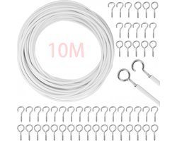 Gordijn spiraal draad - Spanveer - 10M - Spiraaldraad set - met bevestigers/accessoires - Gordijnkabel - met schroefogen en haken - voor gordijnroedes, gordijnen, douchegordijnen