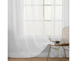gordijnen, 2-delige set, transparant, polyester, met lussen voor stang, luchtig, decoratief, voor slaapkamer en woonkamer, wit, 140 x 245 cm (b x h Rod Pocket
