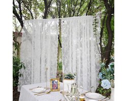 Gordijnen 2 stuks 150x130cm - Wit Kant Vitrage met Bloemmotief & Golfrand - Kant en Klaar - Transparante Sheer Gordijnen voor gordijnroede - Gratis Linten - Roedezak voor Woonkamer/Slaapkamer