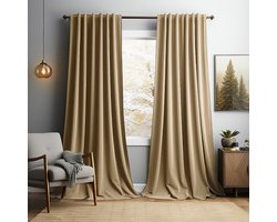 Gordijnen Blackout - Gordijnen - Gordijnen Kant en Klaar 2 Stuks - Fluwelen Gordijnen - Warmtewerend Gordijn - Geschikt Voor Woonkamer Slaapkamer - B 132 x H 305cm - Khaki