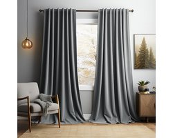 Gordijnen Blackout - Gordijnen - Gordijnen Kant en Klaar 2 Stuks - Fluwelen Gordijnen - Warmtewerend Gordijn - Geschikt Voor Woonkamer Slaapkamer - B 132 x H 213cm - Grijs
