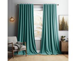 Gordijnen Blackout - Gordijnen - Gordijnen Kant en Klaar 2 Stuks - Fluwelen Gordijnen - Warmtewerend Gordijn - Geschikt Voor Woonkamer Slaapkamer - B 132 x H 274cm - Smaragdgroen