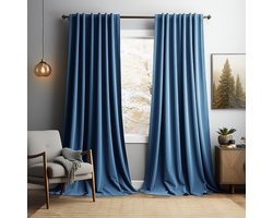 Gordijnen Blackout - Gordijnen - Gordijnen Kant en Klaar 2 Stuks - Fluwelen Gordijnen - Warmtewerend Gordijn - Geschikt Voor Woonkamer Slaapkamer - B 132 x H 274cm - Zeeblauw