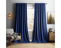 Gordijnen Blackout - Gordijnen - Gordijnen Kant en Klaar 2 Stuks - Fluwelen Gordijnen - Warmtewerend Gordijn - Geschikt Voor Woonkamer Slaapkamer - B 132 x H 213cm - Marineblauw