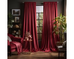 Gordijnen Blackout - Gordijnen - Gordijnen Kant en Klaar 2 Stuks - Fluwelen Gordijnen - Warmtewerend Gordijn - Geschikt Voor Woonkamer Slaapkamer - B 132 x H 274cm - Rood