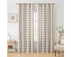 Gordijnen - Geruite gordijnen - Halfverduisterende gordijnen - Geschikt voor woonkamer en slaapkamer - 2 stuks - 132 cm * 213 cm - Khaki