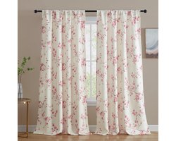 Gordijnen - Gordijnen met jasmijnmotief - Roze bloemengordijnen - Geschikt voor woonkamer en slaapkamer - 132 cm x 213 cm - 2 stuks