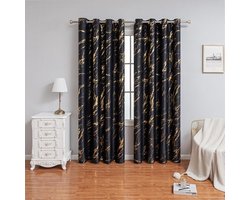 Gordijnen - Gordijnen Verduisterend - Gordijnen Kant en Klaar met Haakjes - Zwarte Marmerbedrukte Warmte-Isolerende Gordijnen - 100*200cm - 2 stuks