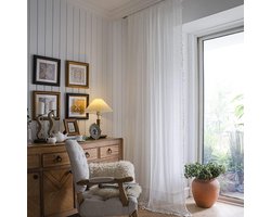 Gordijnen in boerderijstijl met roedemotief, vintage bohemian geometrische gestreepte gebreide kantfiltergordijnen, 150*200 cm, geschikt voor slaapkamers/erkers/kinderkamers, wit.