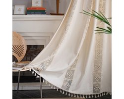 Gordijnen in Boheemse stijl, met opengewerkt weefsel, verduisterend. Geschikt voor woonkamer en balkon - beige, 150*180 cm.