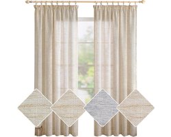 Gordijnen Kant en Klaar met Haakjes - Gordijn voor Gordijnroede - Gordijnen Verduisterend - 140x200cm - Natuurlijk