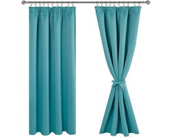 Gordijnen Kant en Klaar met Haakjes - Gordijn voor Gordijnroede - Gordijnen Verduisterend - Blauwgroen
