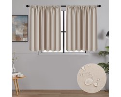 Gordijnen, kort, verduisteringsgordijnen, ondoorzichtig, keukengordijnen, set van 2 stuks, decoratieve vitrage voor woonkamer, slaapkamer, 120 x 60 cm (H x B), beige gordijnen