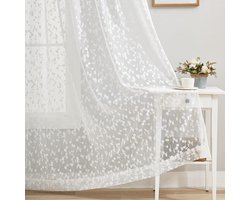 Gordijnen met Bladpatroon en Kant, Semi-Transparant, Voor Diverse Ruimtes, 140 x 180 cm, Set van 2