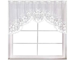 Gordijnen met kanten draperie - Volant met bloemenborduurwerk - Opengebreide woondecoratie - Geschikt voor woonkamers, badkamers, cafés, keukens en kleine ramen - 160x60cm - Wit