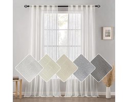Gordijnen met linnen, transparant, schuifgordijnen, voile vitrage, semi-transparant, woonkamer, lusgordijn, lichtdoorlatend, set van 2, 140 x 225 cm (b x h), wit