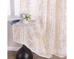 Gordijnen met plooiband moderne gordijnen woonkamer transparante raamgordijnen laudhaus gordijn met takkenpatroon »takken« decoratieve sjaals paneelgordijnen 1 st. goud, BxH 140x225cm