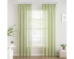 Gordijnen met Ruffle Tape, Transparante Voile Gordijnen, Woonkamer, Slaapkamer, Moderne Lussen, Set van 2, Groen