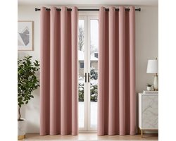 Gordijnen, ondoorzichtig, raamdecoratie, overgordijnen, 175 x 140 cm, set van 2 verduisteringsgordijnen, slaapkamer, deurgordijn, woonkamer, modern, roze.