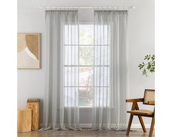 Gordijnen set - Voile draperieën - Woonkamer decoratie - Lichtdoorlatend - 2 stuks 140x225cm - Grijs