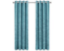 Gordijnen turquoise blauw Velvet Kant en klaar 140x270cm - Kant en klare gordijnen met ringen Velours - Fluwelen Verduisterende gordijnen