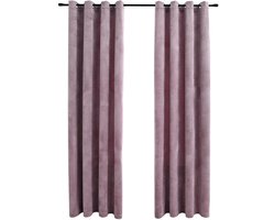 Gordijnen verduisterend met ringen 2 st | Raamgordijn 140x245 cm fluweel roze