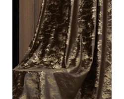 Gordijnen - Verduisterende Gordijnen - Fluweel Gordijnen - Met Gouden Print - Thermische Isolatie Gordijnen - 2 stuks Kant en Klare Gordijnen - Donkerbruin - B 132 x H 213cm