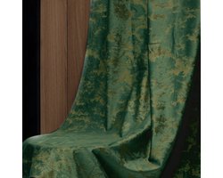 Gordijnen - Verduisterende Gordijnen - Fluweel Gordijnen - Met Gouden Print - Thermische Isolatie Gordijnen - 2 stuks Kant en Klare Gordijnen - Donkergroen - B 132 x H 183cm