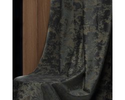 Gordijnen - Verduisterende Gordijnen - Fluweel Gordijnen - Met Gouden Print - Thermische Isolatie Gordijnen - 2 stuks Kant en Klare Gordijnen - Donkergrijs - B 132 x H 225cm