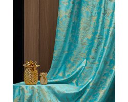 Gordijnen - Verduisterende Gordijnen - Fluweel Gordijnen - Met Gouden Print - Thermische Isolatie Gordijnen - 2 stuks Kant en Klare Gordijnen - Zeeblauw - B 132 x H 260cm