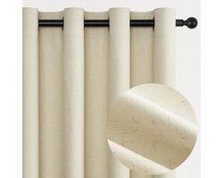 Gordijnen - Verduisteringsgordijn - Linnen Gordijnen - met Ringen - Moderne Stijl Gordijnen - voor Woonkamer - Slaapkamer - Perfect Geschikt voor Alle seizoenen - 140x260cm (2 Panelen) - Beige