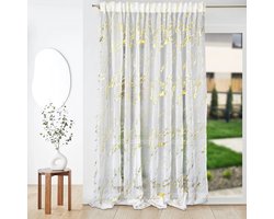 Gordijnen- Vitrage - 300cm x 250cm - Marmer patroon - Wit met goud - moderne woonstijl
