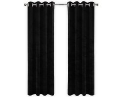Gordijnen Zwart Velvet Kant en klaar 290x245cm - Kant en klare gordijnen met ringen Velours - Fluwelen Verduisterende gordijnen