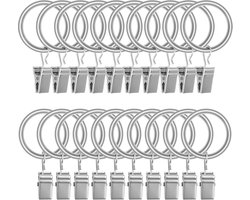 Gordijnringen - 20 stuks - Gordijnen Haakjes - Metalen - Gordijnaccessoires - Geschikt voor douchegordijnen, raamgordijnen, gordijnroedes - Binnendiameter 38 mm - Zilver
