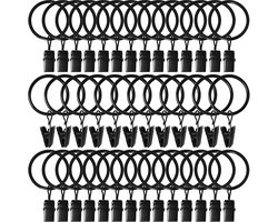 Gordijnringen met clips – 30 stuks – Maat L - Draaddikte 4 mm - Binnendiameter 45 mm - Clip-lengte 32 mm – Metalen gordijnringen met clips – Geschikt voor gordijnroedes – Voor het ophangen en opbergen van hoeden, haarbanden, sjaals, enz. – Zwart