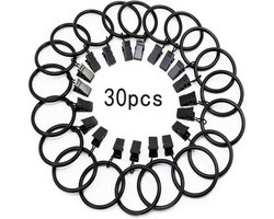 Gordijnringen met Clips - RVS Ringen - Roestvrij & Sterk - Voor Gordijnroedes - Binnenmaat 32mm - Voor Binnengebruik - Zwart - Ø32mm - 30 stuks