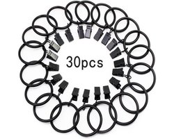 Gordijnringen met Clips - RVS Ringen - Roestvrij & Sterk - Voor Gordijnroedes - Binnenmaat 32mm - Voor Binnengebruik - Zwart - Ø32mm - 30 stuks