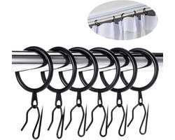 Gordijnringen met haak - 30 stuks - Metaal - 37 mm ring - Gordijnhaken voor gordijnroedes - Zwart - Gordijnhaken voor gordijnroedes - Gordijnaccessoires - Multifunctioneel - Praktisch - Gordijnhaken - Zwarte lus en zwarte punthaak