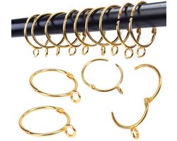 Gordijnringen met ring, 24 gordijnringen, gordijnringen, binnendiameter 3,2 cm, scharnierklikverbinding, geschikt voor gordijnroedes tot 2,5 cm, goud TXZWJZ