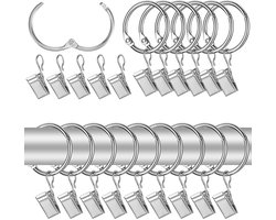Gordijnringen - Met versterkte clips - Voor gordijnroedes - 50 stuks