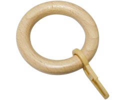 Gordijnringen voor gordijnroedes, Ø28 mm, inclusief gordijnhaken, 10 stuks, breedte ring: 9 mm, hout, grenen