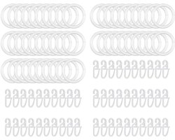 Gordijnringen, wit, set met 50 gordijnhaken, kunststof, gordijnringen, 32 mm binnendiameter voor gordijnroedes, robuuste ringen voor gordijnen en douchegordijn, stil glijdende accessoires