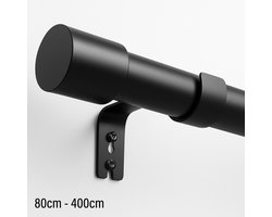 Gordijnroede - 80 tot 400 cm - inclusief 3 verstevigingsbeugels zware gordijnen - Uitschuifbaar Douchegordijnstang - 400 cm - Uitschuifbare Klemstang - Metaal Zwart