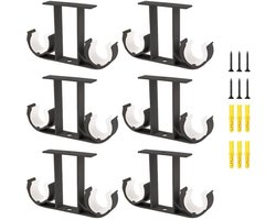 Gordijnroedebeugels - 6-delige set - Aluminium - Zwart - Voor gordijnroedes van 23 tot 26 mm