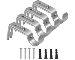 Gordijnroedenhouder, 4 stuks, verstelbare wandhouders, metalen gordijnroede, houders, gordijnstangen, wandhouder met schroeven voor gordijnroedes (zilver)