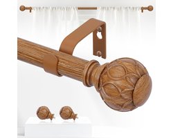 Gordijnroedes voor ramen - Rustieke gordijnroedes voor ramen, robuust, verstelbaar, met eindstukken in vintage-look, voor slaapkamer en woonkamer, 91-223 cm, hout-bruin