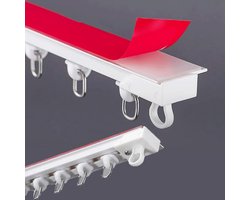 Gordijnroedes zonder boren Plafond gordijnrail Zelfklevend Gordijnrail Geen schade gordijn spoor hangers Room Divider gordijn spoor met dempende rollen(0.6m(2ft))