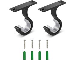 Gordijnstangbeugels voor zware gordijnroedes - 25 mm plafondhouders in zwart, ideaal voor gordijnkledingkasten (2 stuks, 7,5 x 8,3 cm)