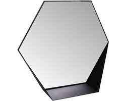Gorillz Hive Wandspiegel met Plank - Hexagon Spiegel Hangend - 60 x 52 cm - Industrieel Zwart