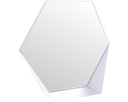 Gorillz Hive Wandspiegel met Plank - Hexagon Spiegel Hangend - 60 x 52 cm - Metaal Wit